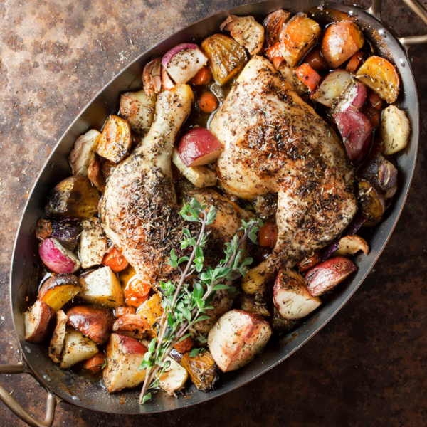 Chicken Thigh Roast w/Maple-Roasted Root Veggies